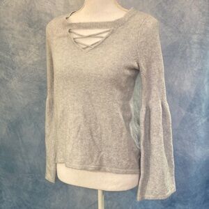 American Eagle Outfitters XS Baby Blue Sweater With Bell Sleeves & Cutout Design